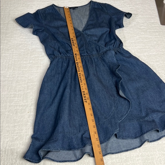J. Crew Mercantile denim chambray short sleeve faux wrap dress with ruffle hem M - Picture 6 of 12